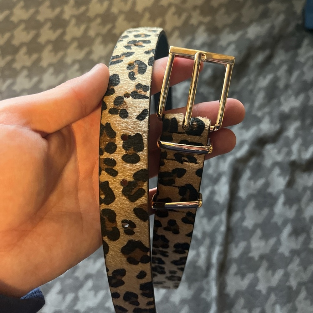 Leopard Pattern Belt with Gold Buckle